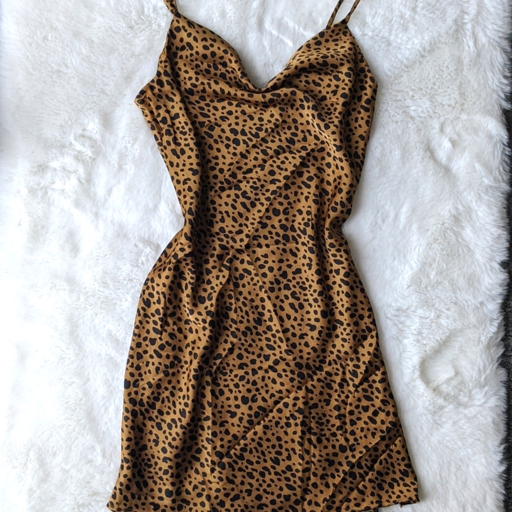 Leopard Print Slip Dress Brown with black Size M